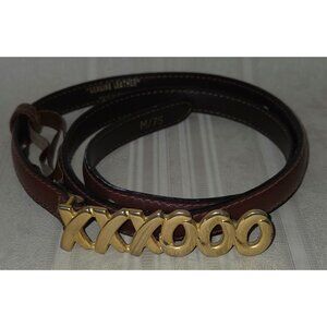 Vtg Paloma Picasso Skinny 3/4" Leather Belt Gold XXXOOO Hardware Size M/75